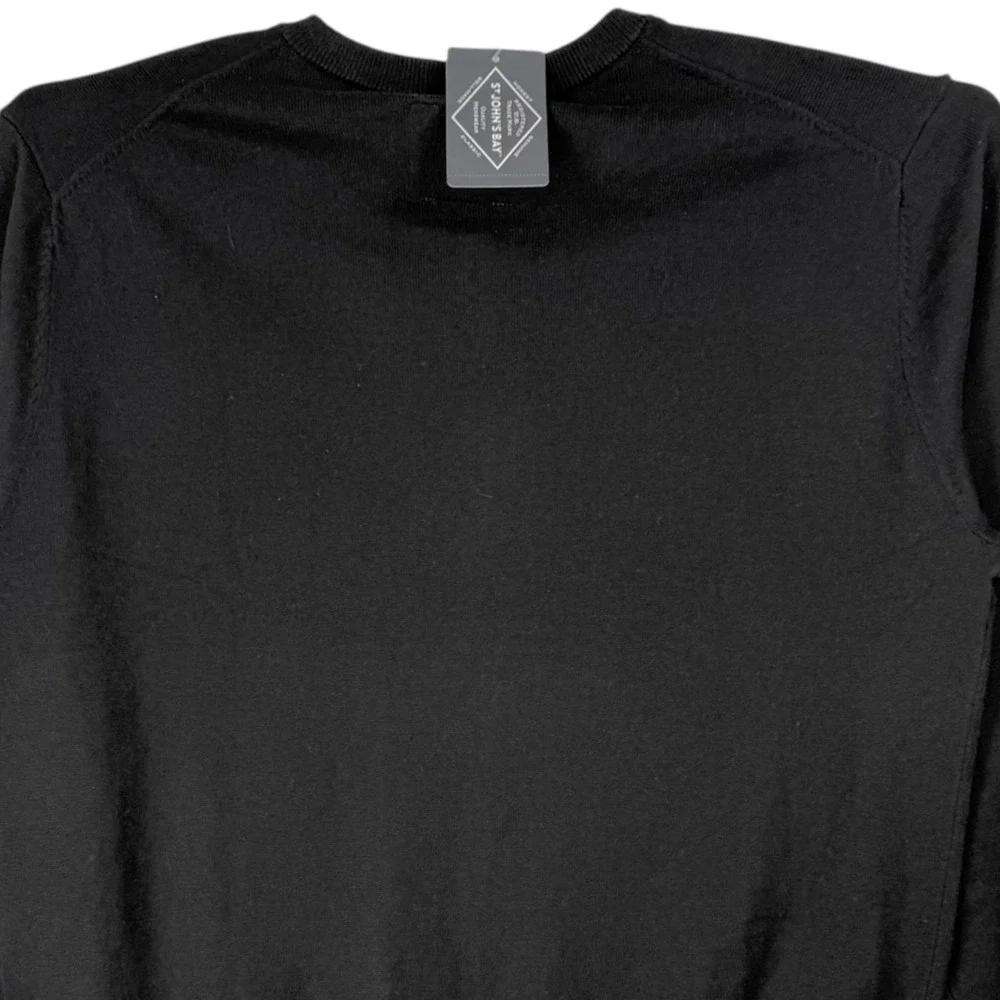 St. Johns Bay Men's Pullover Super Soft Black V-Neck Sweater Size Large NWT‎